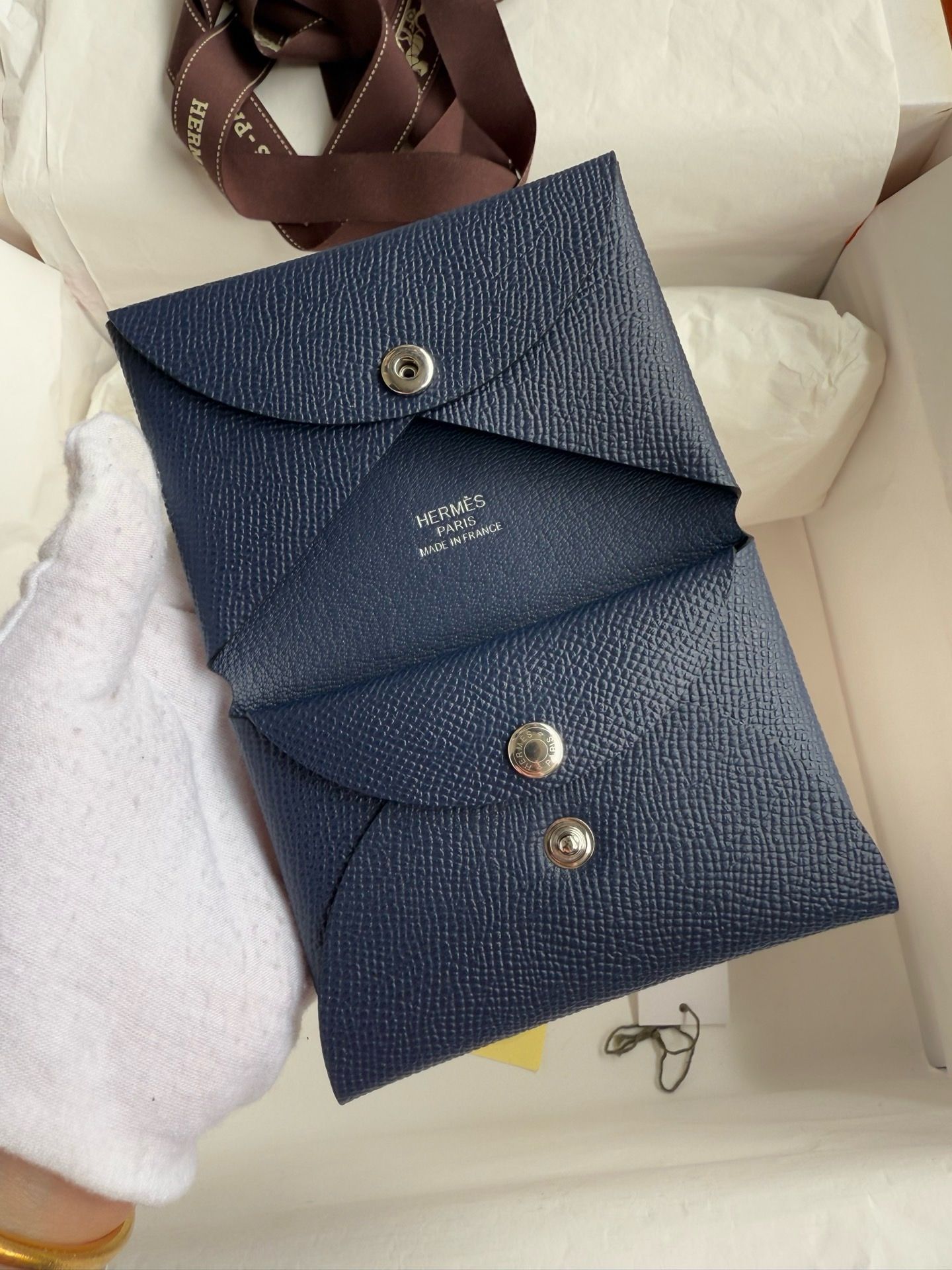 Hermes Calvi Duo Card Holder in Blue Nuit Epsom Calfskin - Image 3
