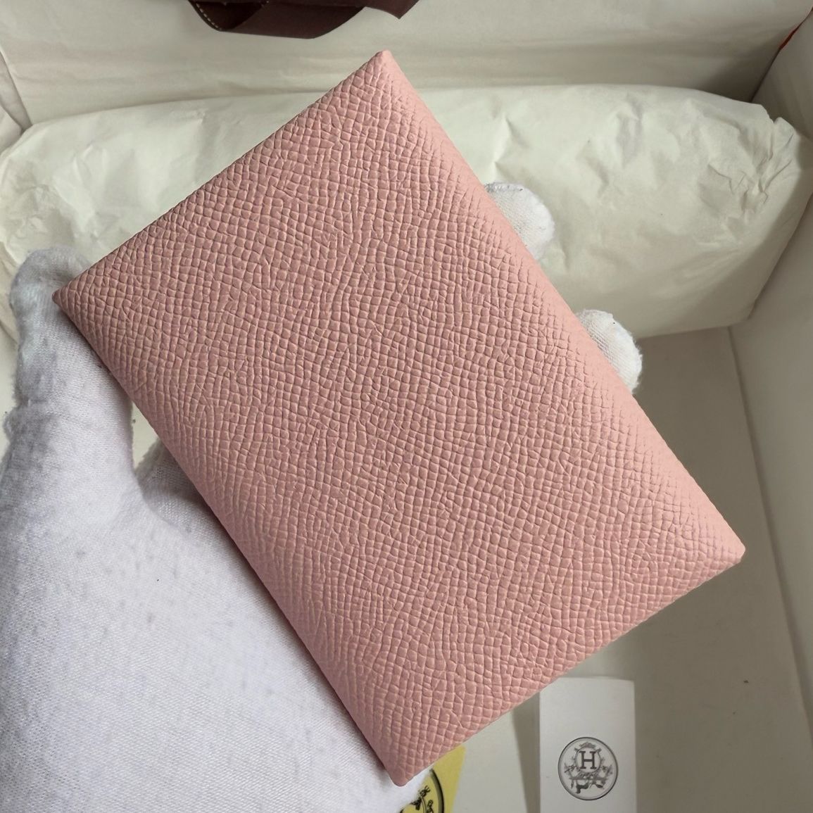 Hermes Calvi Duo Card Holder in Rose Sakura Epsom Calfskin