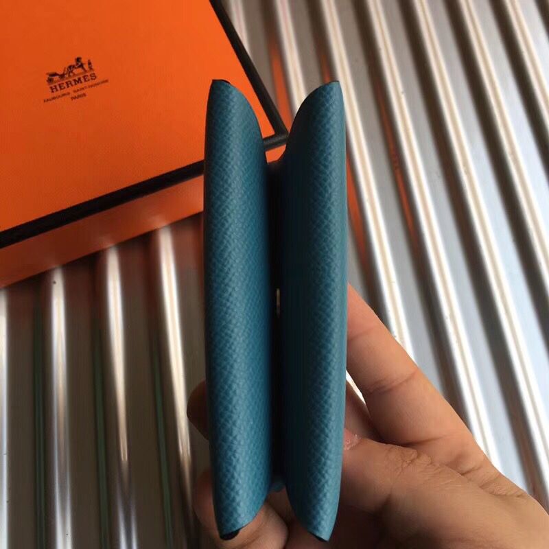 Hermes Calvi Card Holder In Blue Jean Epsom Leather - Image 3