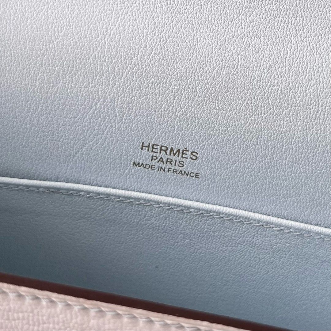 Hermes Geta Handmade Bag In Blue Brume Chevre Mysore Leather - Image 9