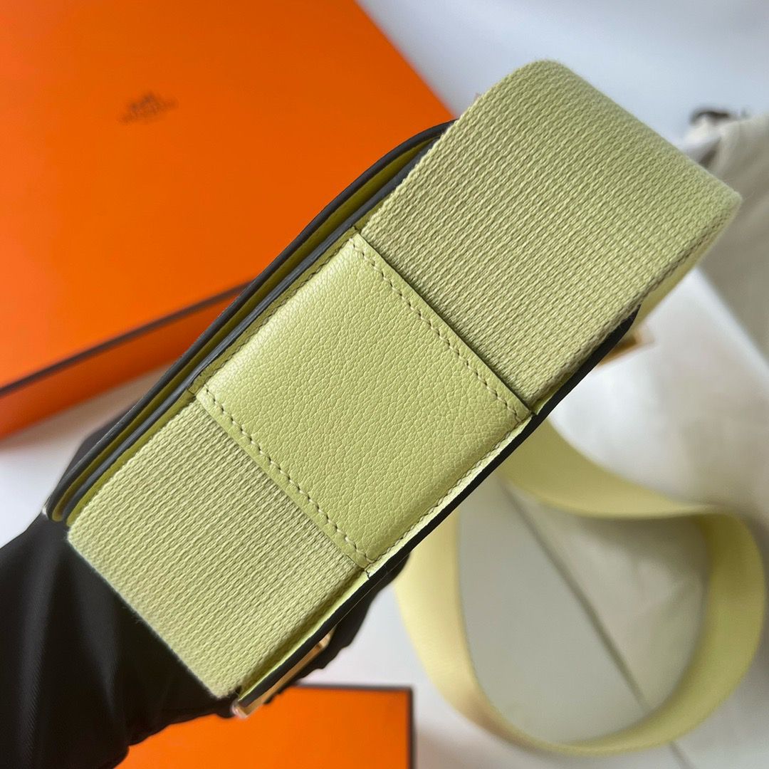 Hermes Geta Handmade Bag In Jaune Bourgeon Chevre Mysore Leather - Image 8