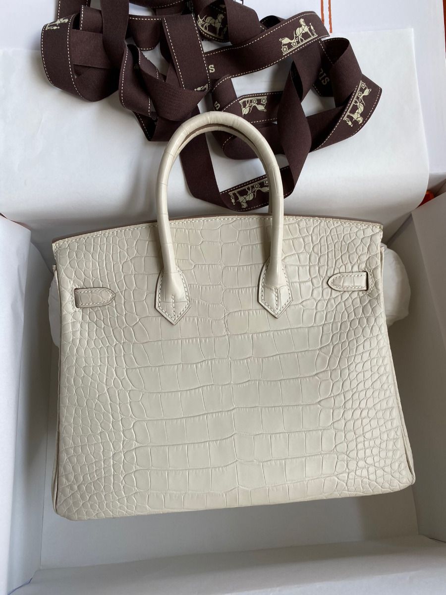 Hermes Birkin 25 Retourne Handmade Bag In Beton Matte Alligator Leather - Image 3