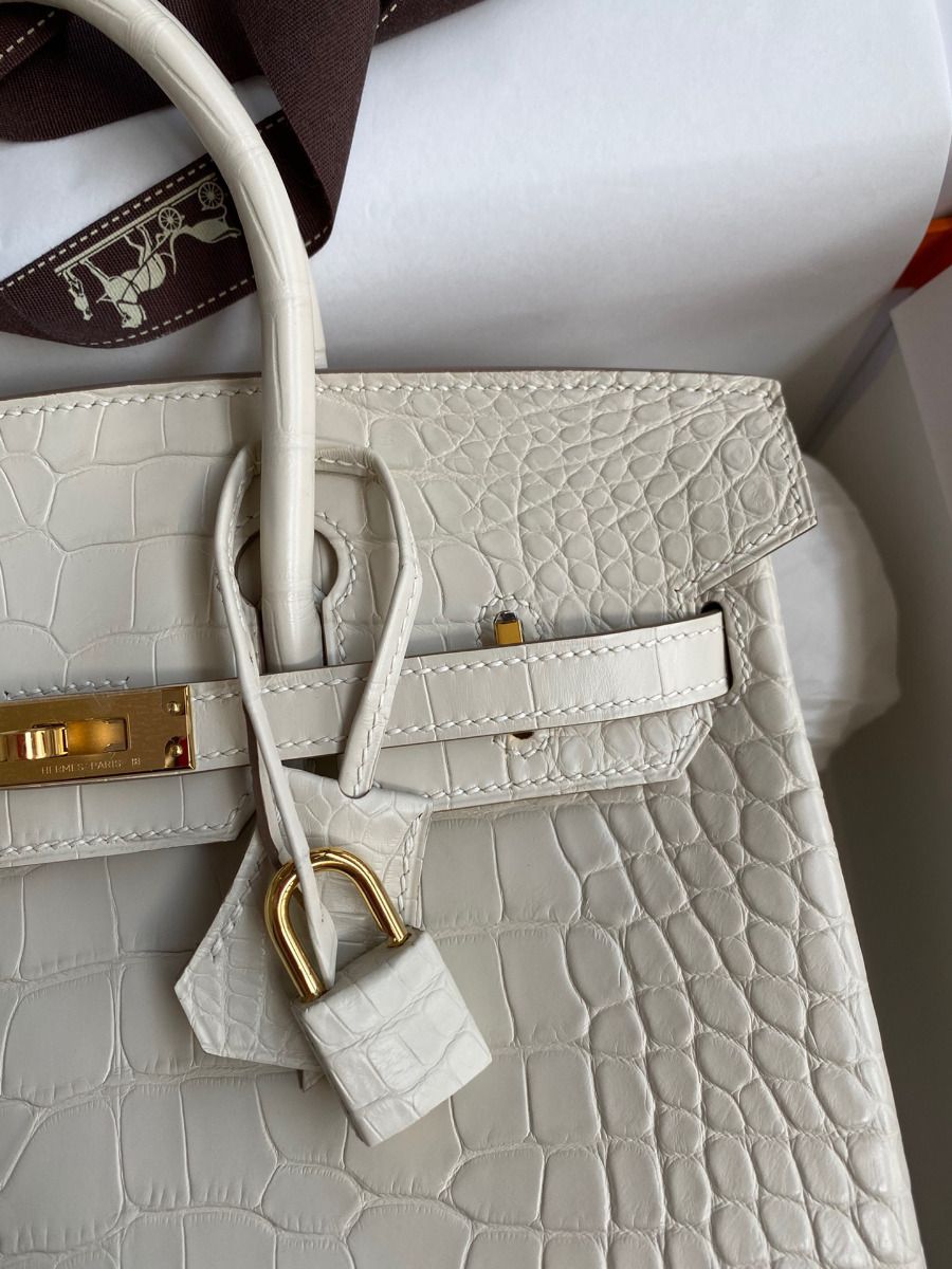Hermes Birkin 25 Retourne Handmade Bag In Beton Matte Alligator Leather - Image 4