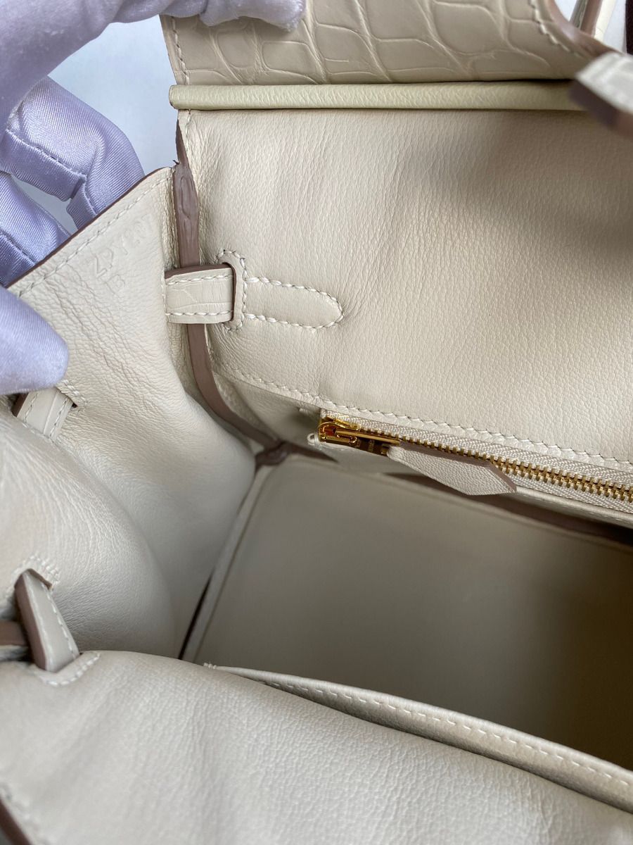 Hermes Birkin 25 Retourne Handmade Bag In Beton Matte Alligator Leather - Image 9