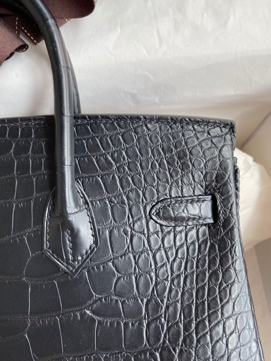 Hermes Birkin 25 Bag In Black Matte Alligator Crocodile Skin - Image 4