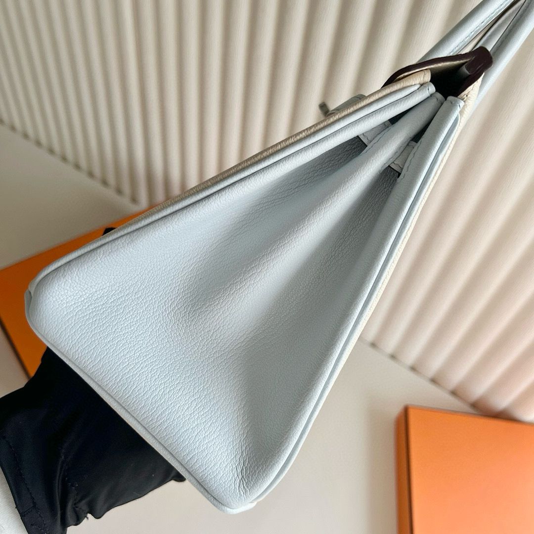 Hermes HSS Birkin 25 Bicolor Bag in Nata and Blue Brume Chevre Mysore Leather - Image 4