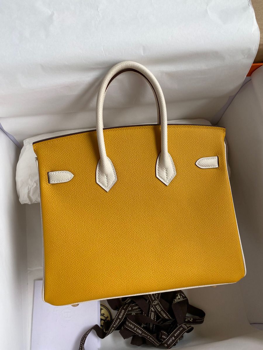 Hermes HSS Birkin 25 Bicolor Bag in Jaune d'or and Craie Epsom Calfskin - Image 3
