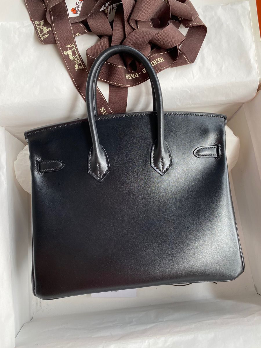 Hermes Birkin 25 Retourne Handmade Bag In Black Box Calfskin - Image 3
