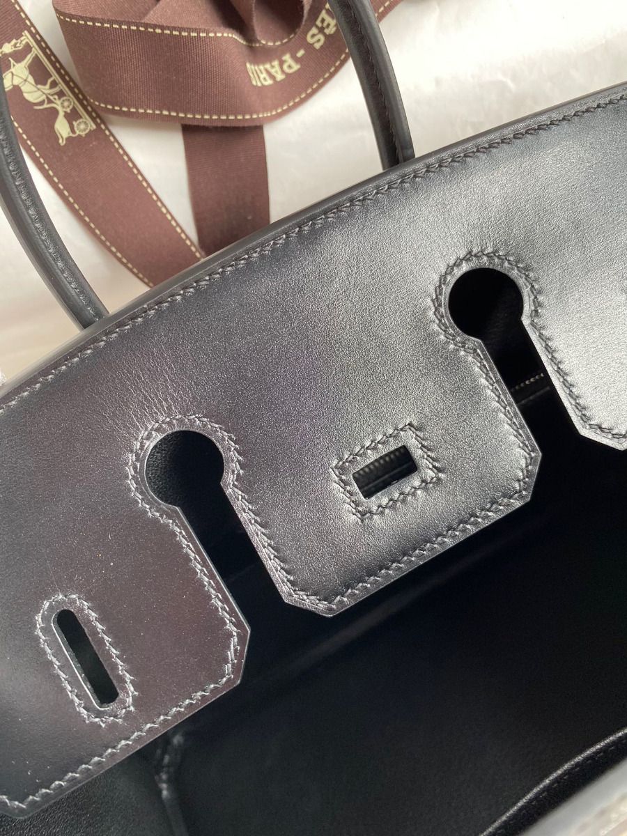 Hermes Birkin 25 Retourne Handmade Bag In Black Box Calfskin - Image 8