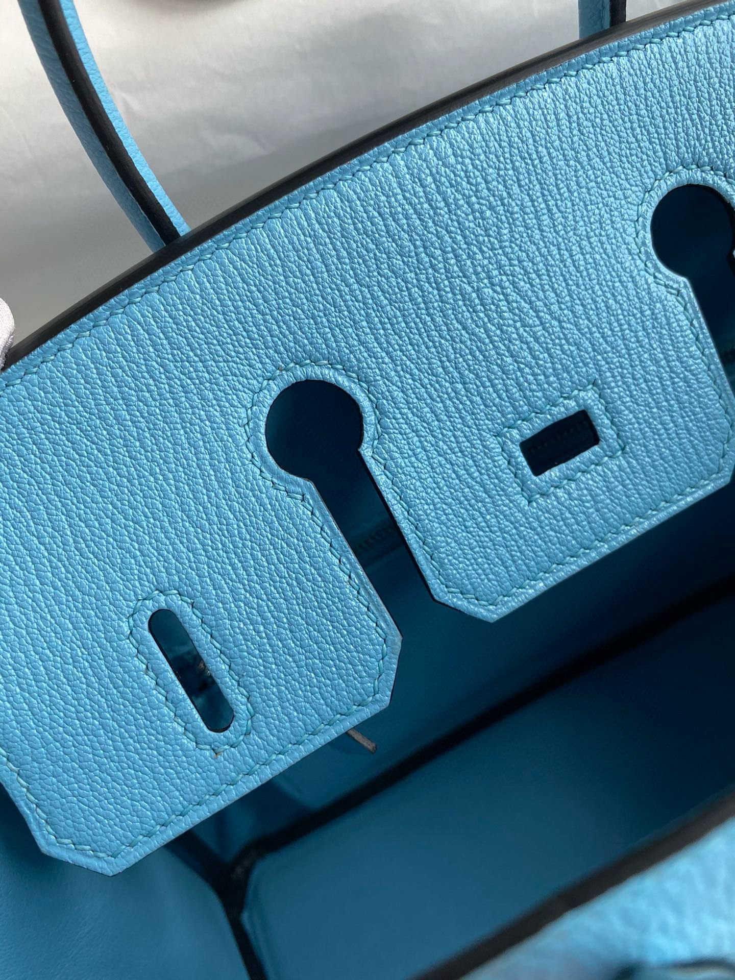 Hermes Birkin 25 Retourne Handmade Bag in Celeste Chevre Mysore Goatskin - Image 9