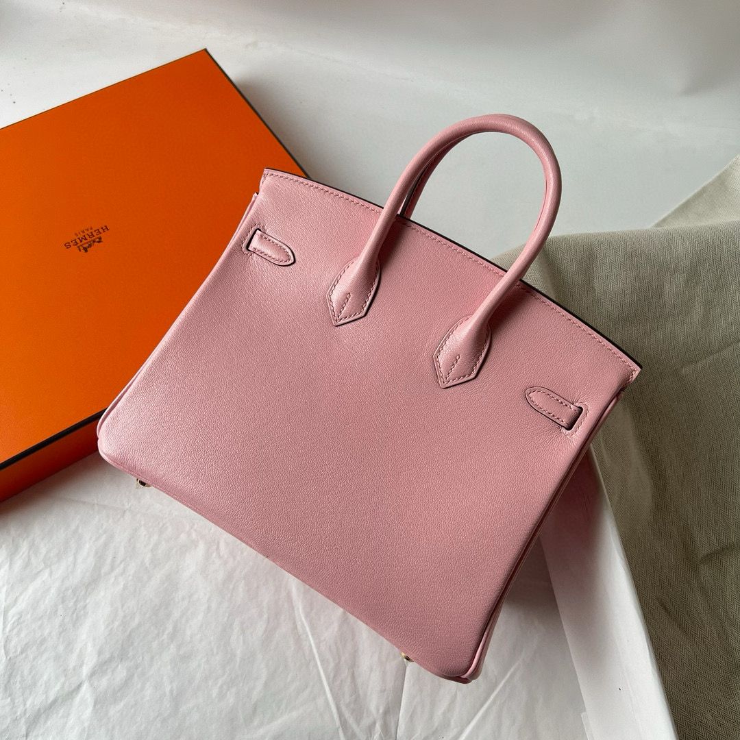 Hermes Birkin 25 Retourne Handmade Bag in Rose Sakura Chevre Mysore Goatskin - Image 7