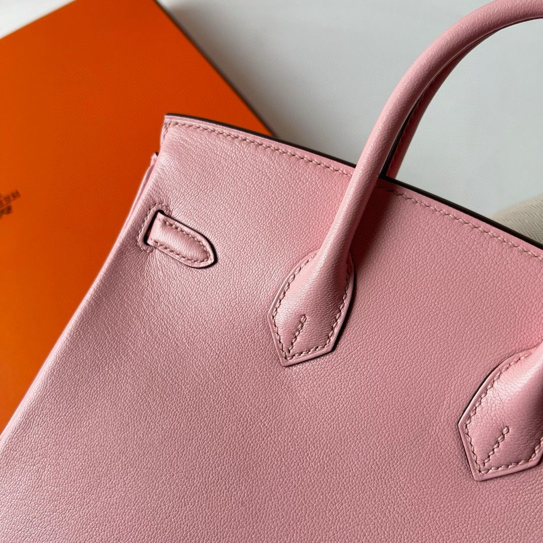 Hermes Birkin 25 Retourne Handmade Bag in Rose Sakura Chevre Mysore Goatskin - Image 8