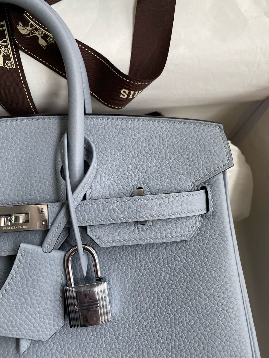 Hermes Birkin 25 Retourne Handmade Bag In Blue Lin Clemence Leather - Image 4