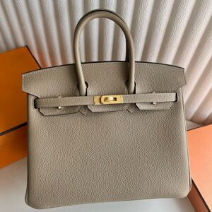 Hermes Birkin 25 Retourne Handmade Bag in Beige Marfa Clemence Leather