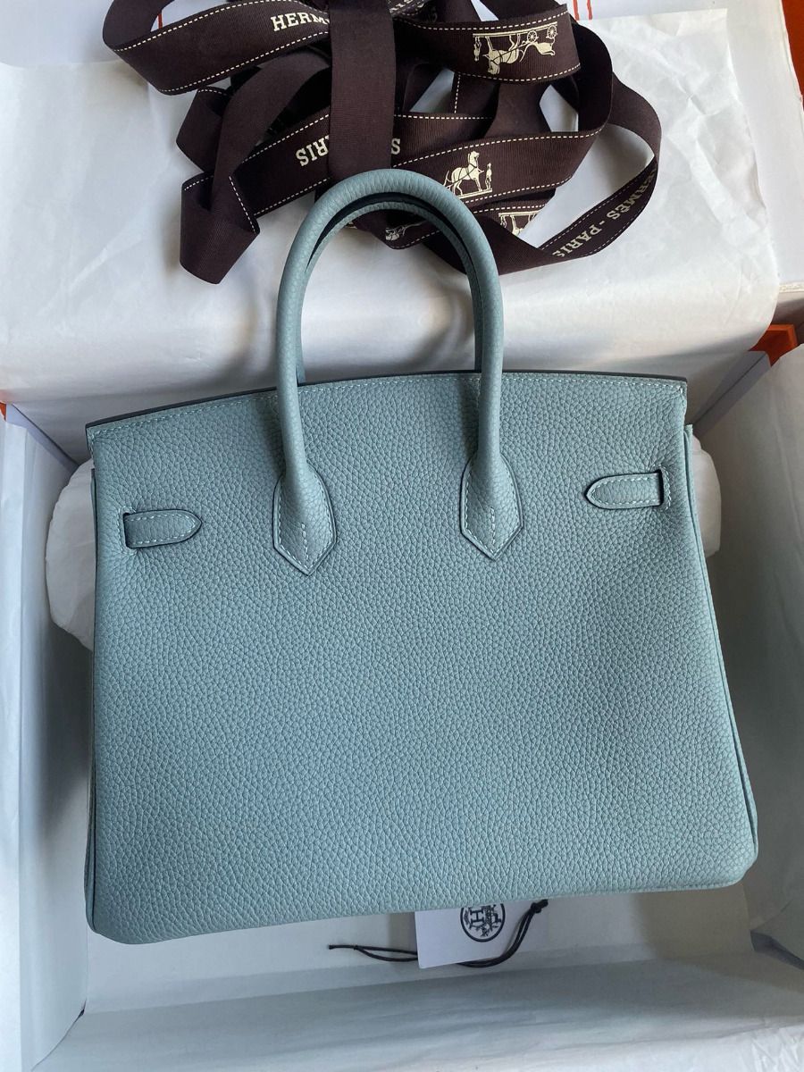 Hermes Birkin 25 Retourne Handmade Bag In Ciel Clemence Leather - Image 3