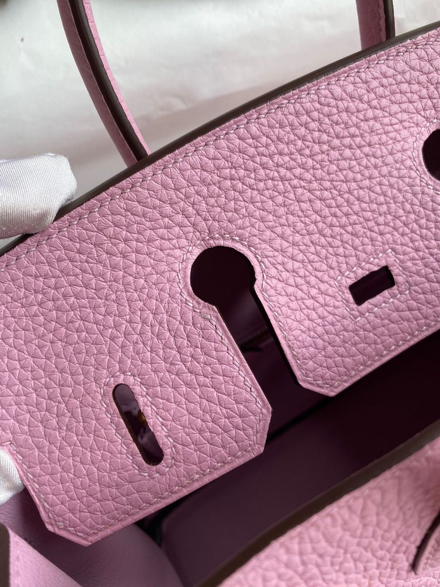 Hermes Birkin 25 Retourne Handmade Bag In Mauve Sylvestre Clemence Leather - Image 9