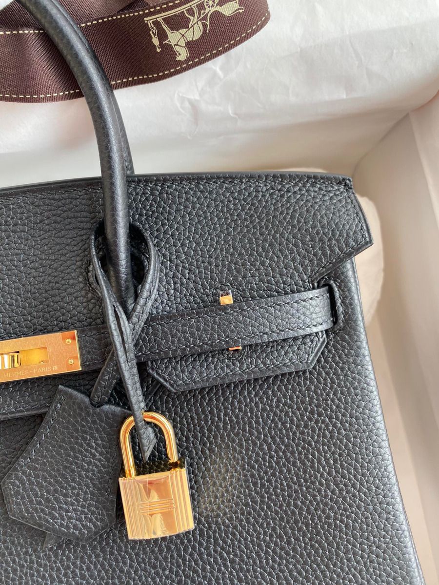 Hermes Birkin 25 Handmade Bag In Black Clemence Leather - Image 4