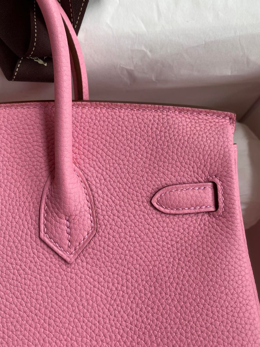 Hermes Birkin 25 Retourne Handmade Bag In Pink Clemence Leather - Image 5