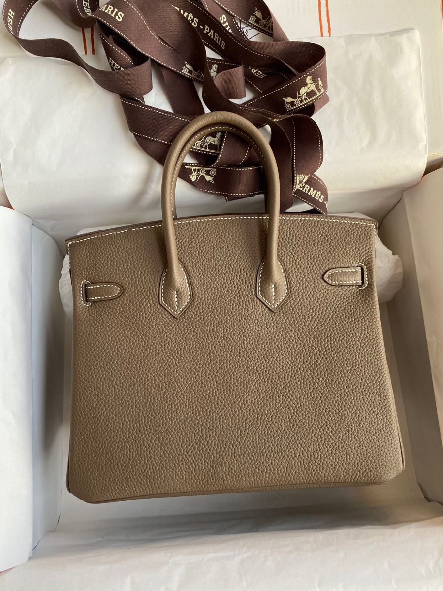 Hermes Birkin 25 Retourne Handmade Bag in Taupe Clemence Leather - Image 3