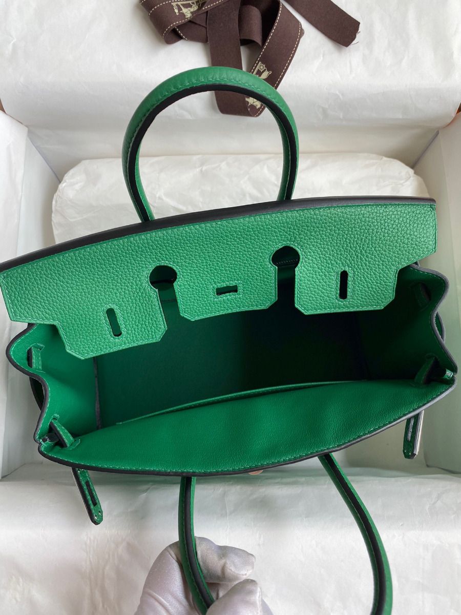 Hermes Birkin 25 Retourne Handmade Bag In Vert Vertigo Clemence Leather - Image 7