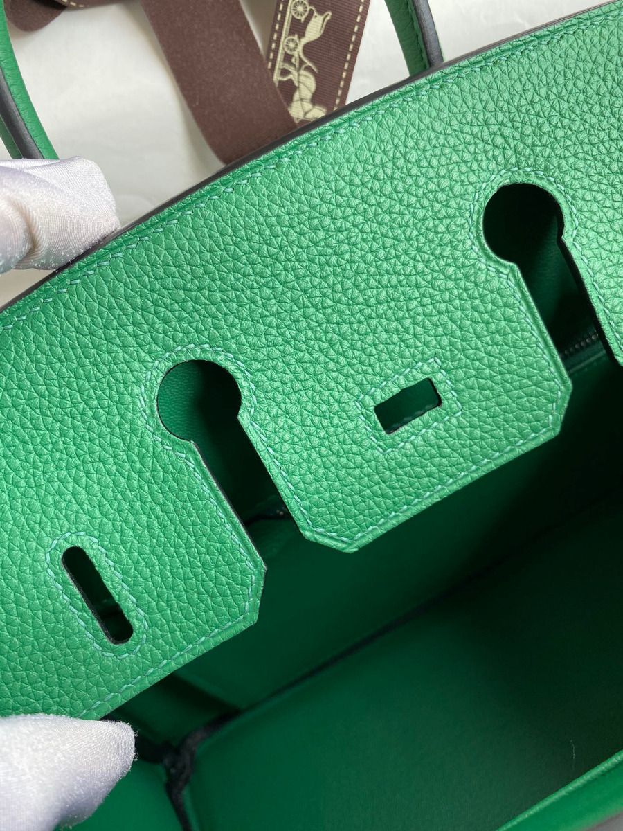 Hermes Birkin 25 Retourne Handmade Bag In Vert Vertigo Clemence Leather - Image 8