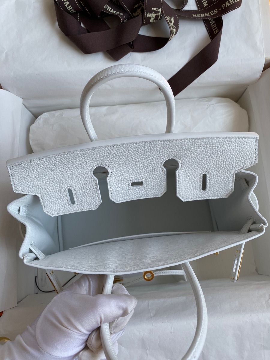 Hermes Birkin 25 Retourne Handmade Bag In White Clemence Leather - Image 8