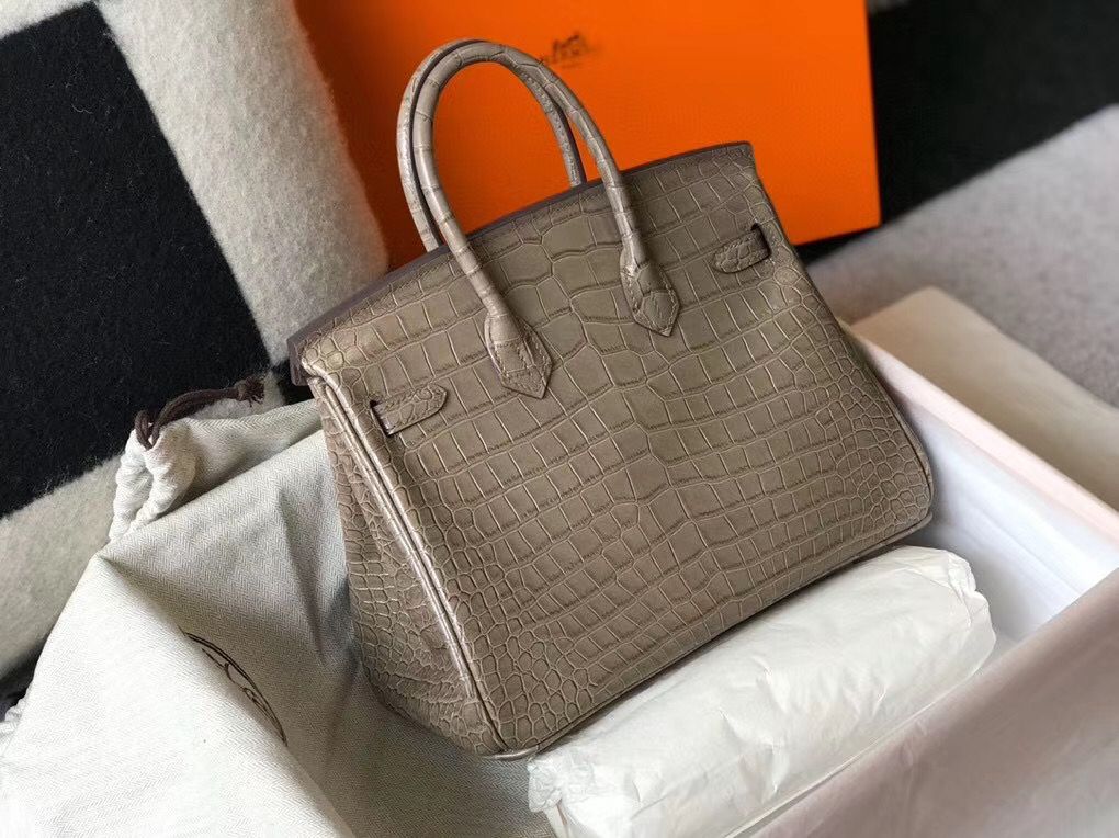 Hermes Birkin 25cm Bag In Taupe Embossed Crocodile Leather - Image 3