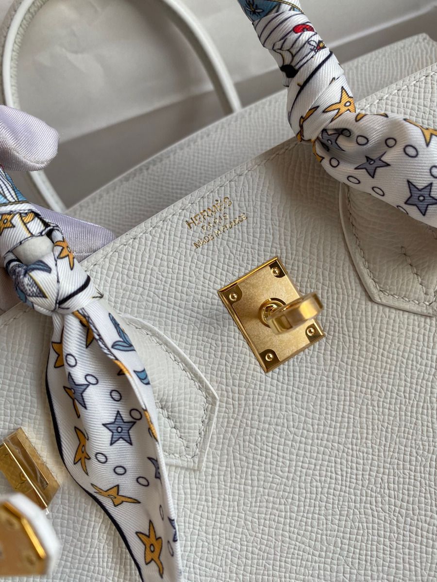 Hermes Birkin 25 Handmade Bag In White Epsom Calfskin - Image 7