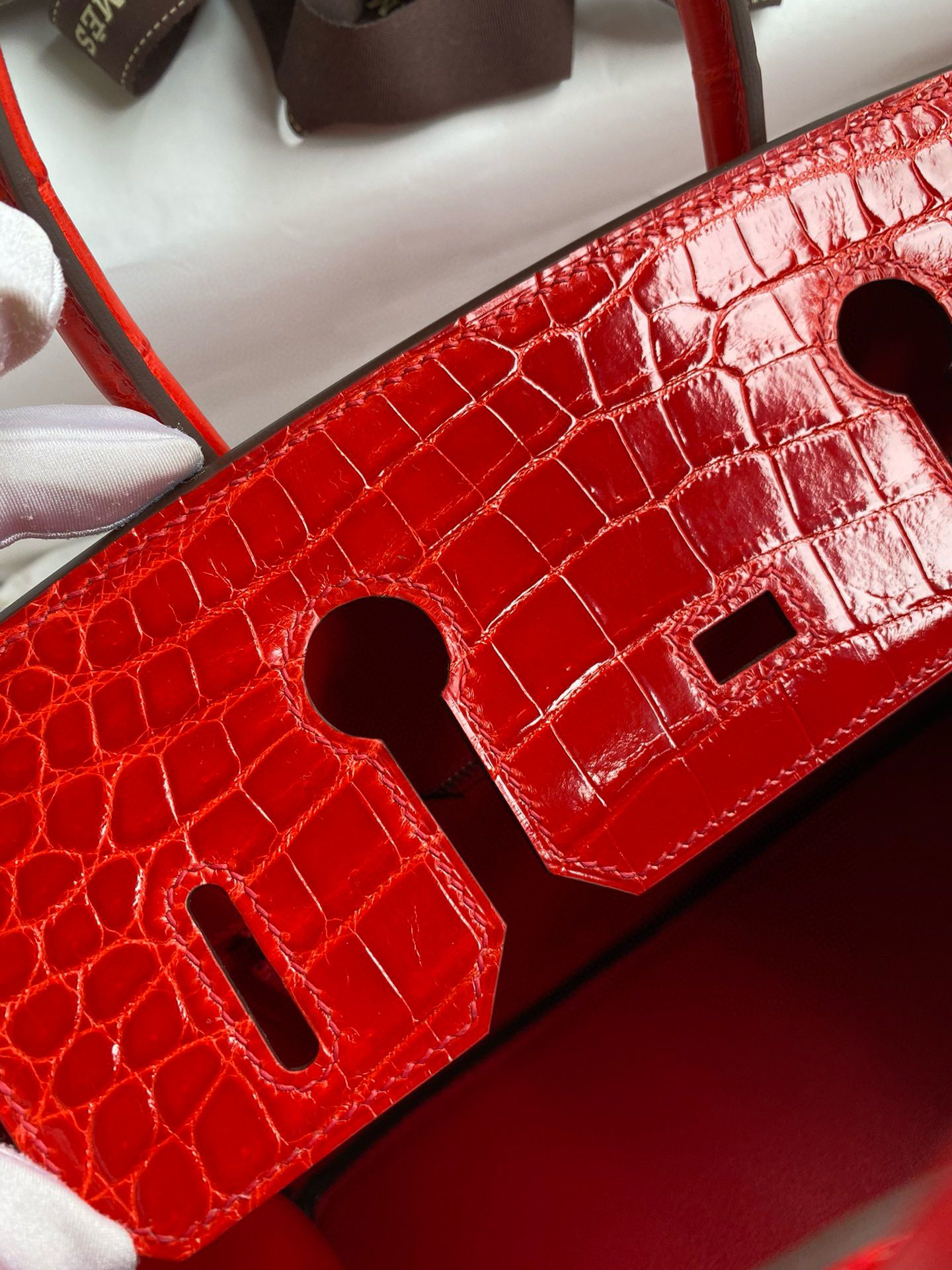 Hermes Birkin 25 Handmade Bag In Red Crocodile Niloticus Shiny Skin - Image 9