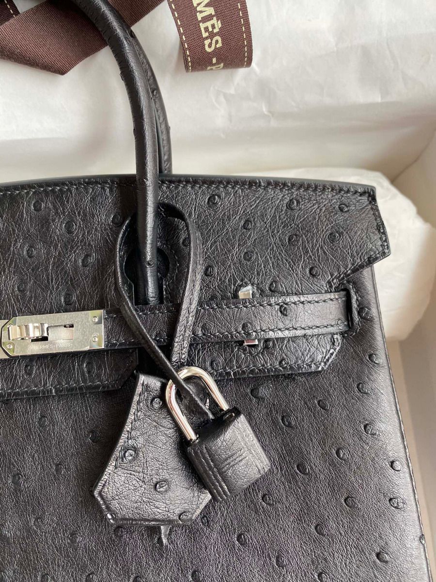 Hermes Birkin 25 Retourne Handmade Bag In Black Ostrich Leather - Image 3