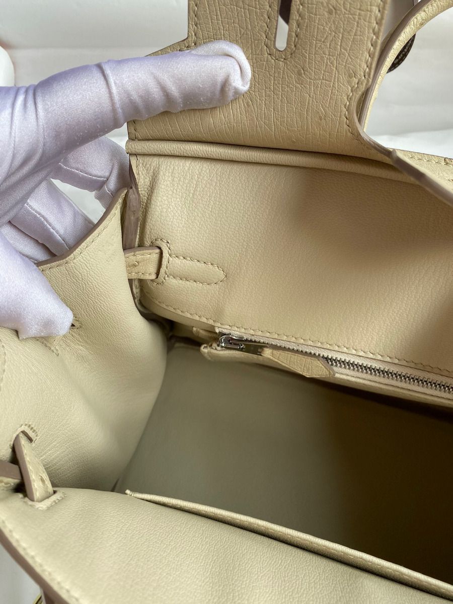 Hermes Birkin 25 Retourne Handmade Bag In Parchemin Ostrich Leather - Image 9