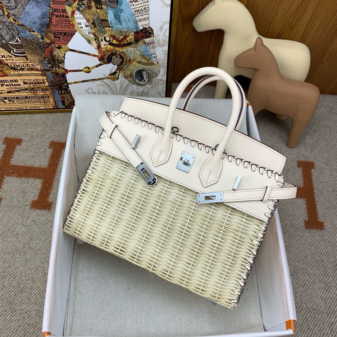 Hermes Picnic Birkin 25 Bag in Wicker with Nata Swift Calfskin - Image 4