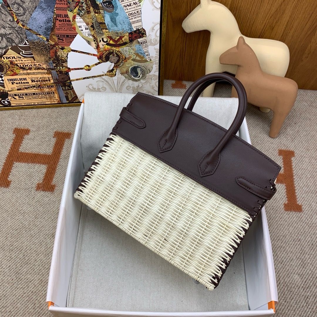 Hermes Picnic Birkin 25 Bag in Wicker with Rouge Sellier Swift Calfskin - Image 4