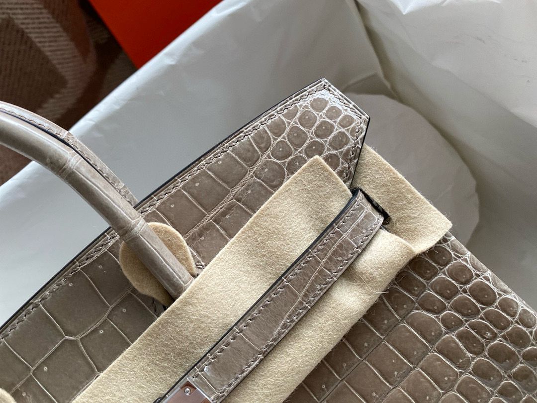 Hermes Birkin 25 Handmade Bag in Tourterelle Porosus Crocodile Shiny Skin - Image 3