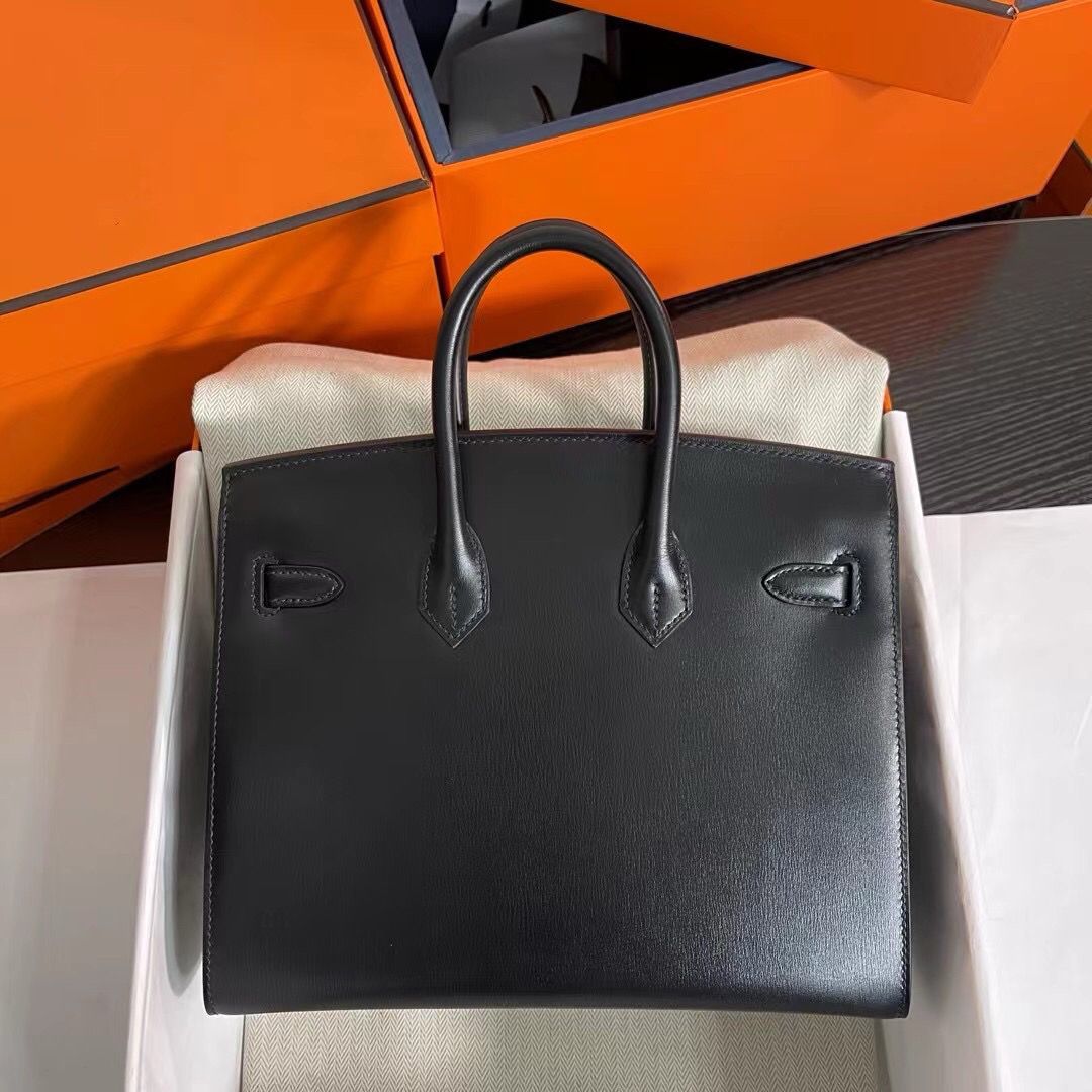 Hermes Birkin 25 Sellier Handmade Bag In Black Box Calfskin - Image 8