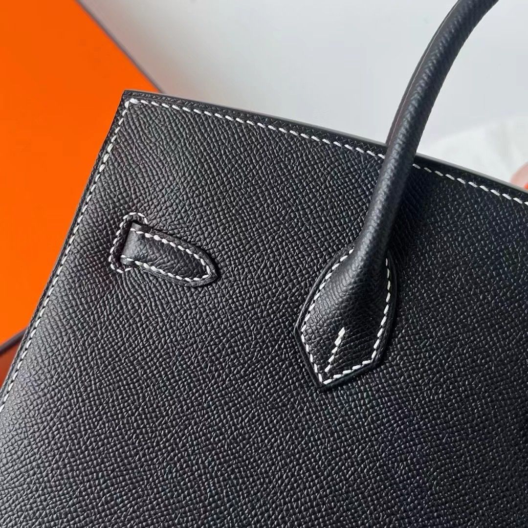 Hermes Birkin 25 Sellier Handmade Bag In Noir Epsom Calfskin - Image 6