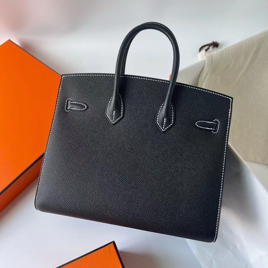 Hermes Birkin 25 Sellier Handmade Bag In Noir Epsom Calfskin - Image 7
