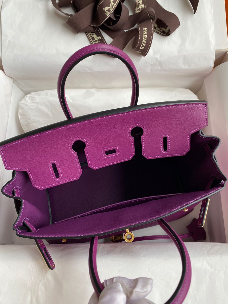 Hermes Birkin 25 Retourne Handmade Bag In Anemone Swift Calfskin - Image 8