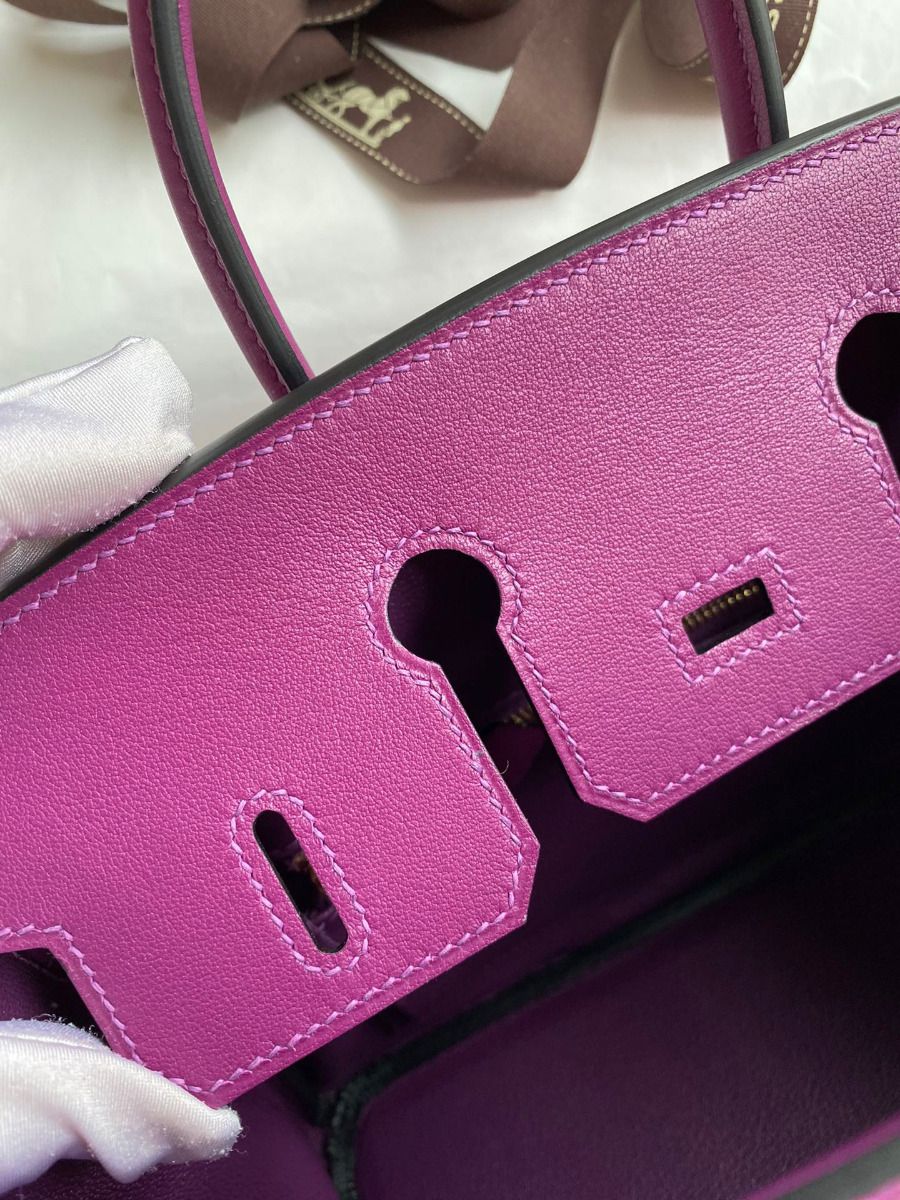 Hermes Birkin 25 Retourne Handmade Bag In Anemone Swift Calfskin - Image 9