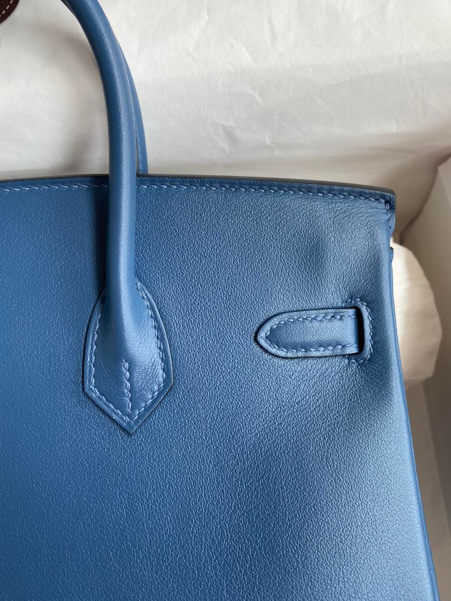 Hermes Birkin 25 Retourne Handmade Bag In Deep Blue Swift Calfskin - Image 5