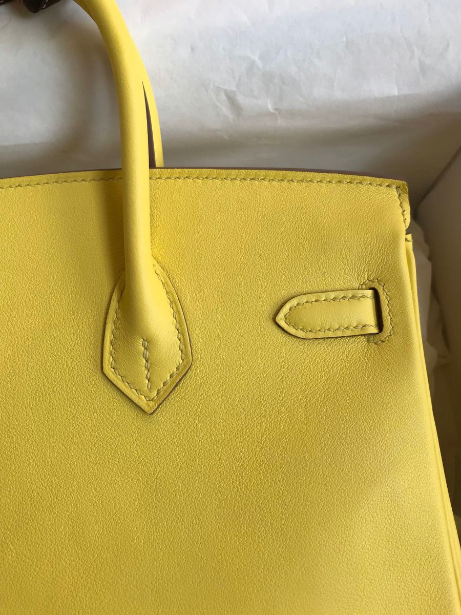Hermes Birkin 25 Retourne Handmade Bag In Lime Swift Calfskin - Image 5