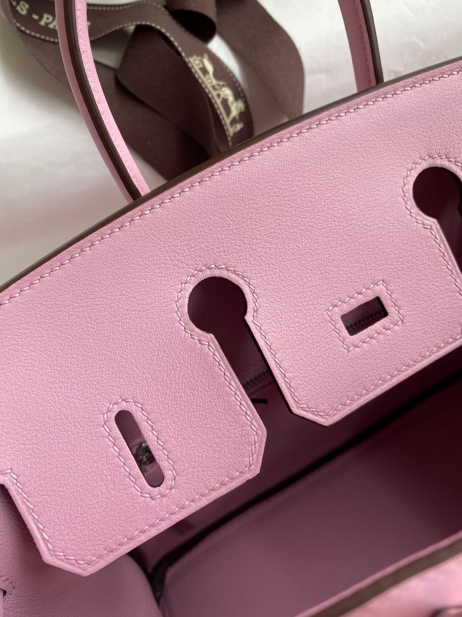 Hermes Birkin 25 Retourne Handmade Bag In Mauve Sylvestre Swift Calfskin - Image 9