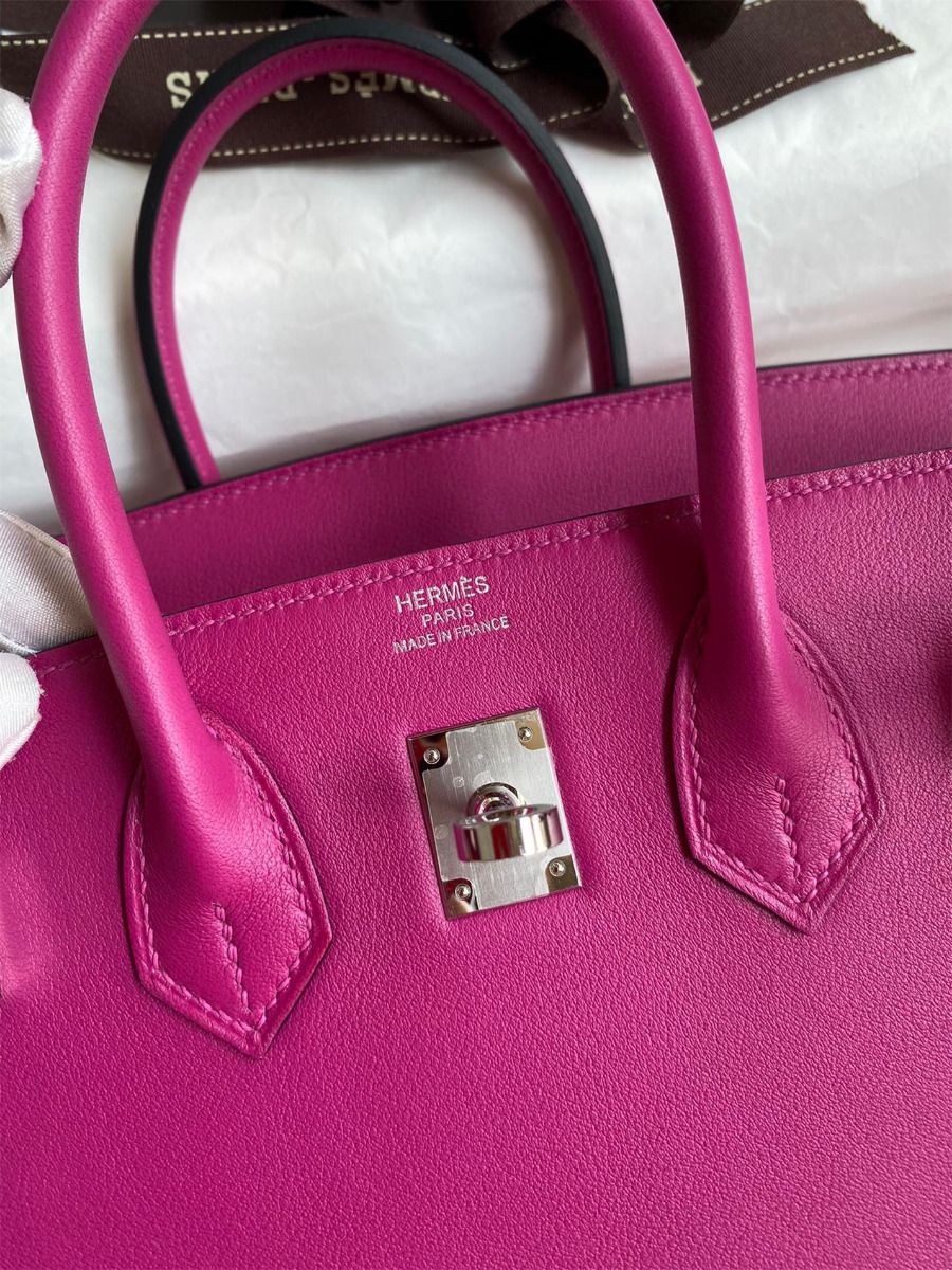 Hermes Birkin 25 Retourne Handmade Bag In Rose Purple Swift Calfskin - Image 7