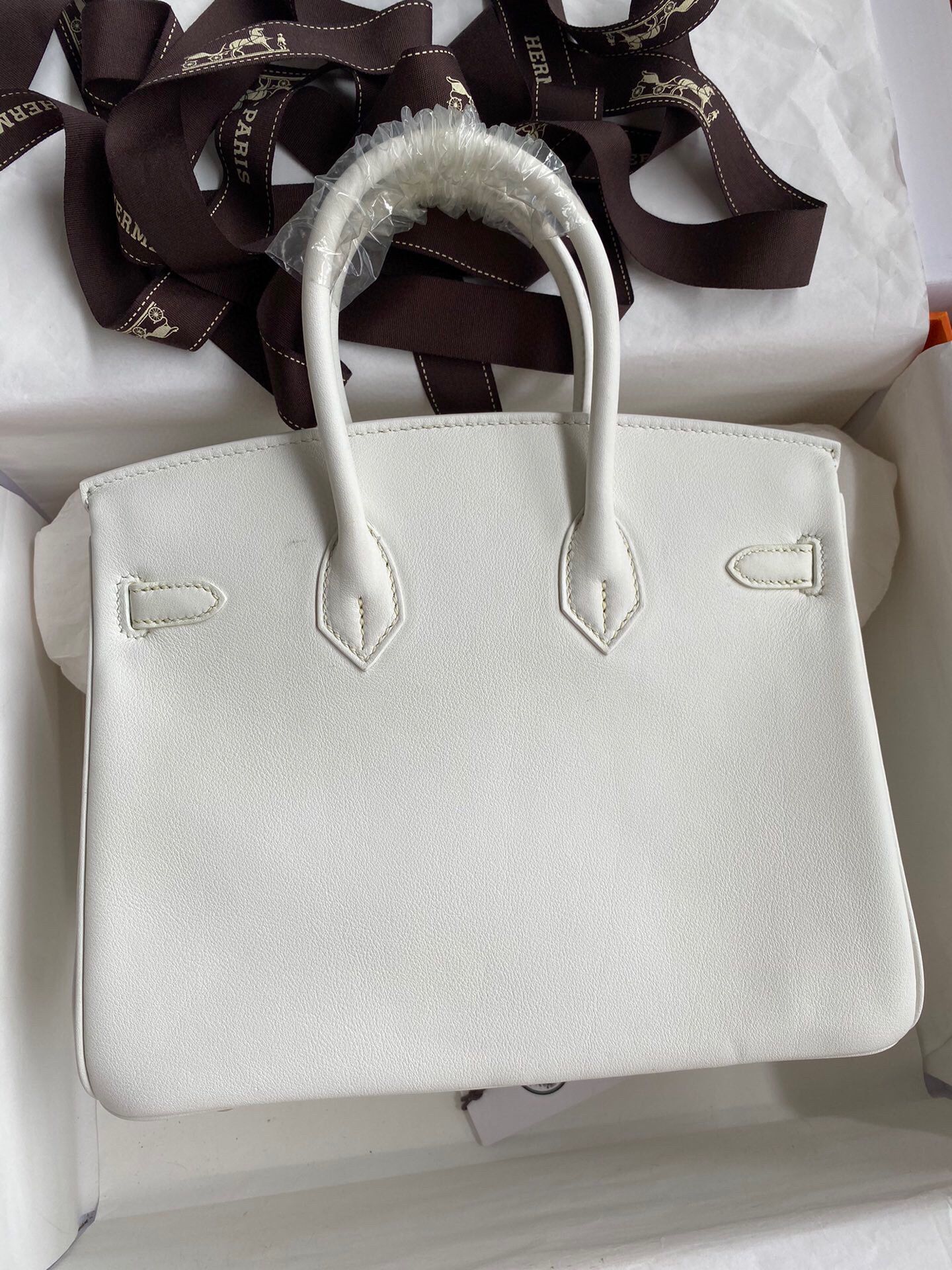 Hermes Birkin 25 Retourne Handmade Bag In White Swift Calfskin - Image 3