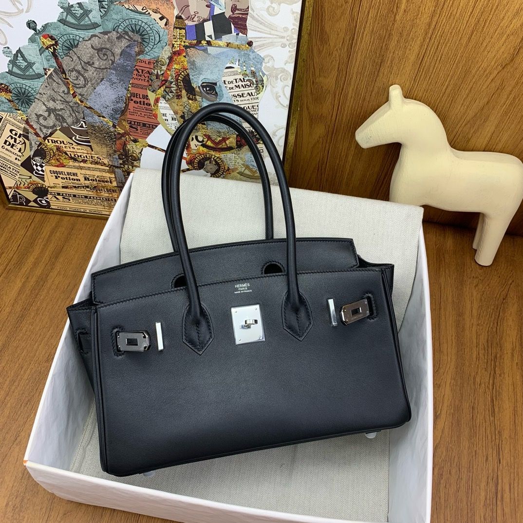 Hermes Shoulder Birkin Light 29 Bag in Black Swift Calfskin - Image 9