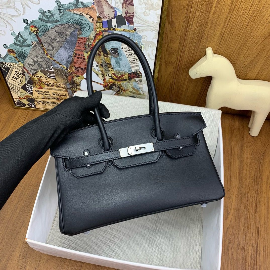 Hermes Shoulder Birkin Light 29 Bag in Black Swift Calfskin - Image 3