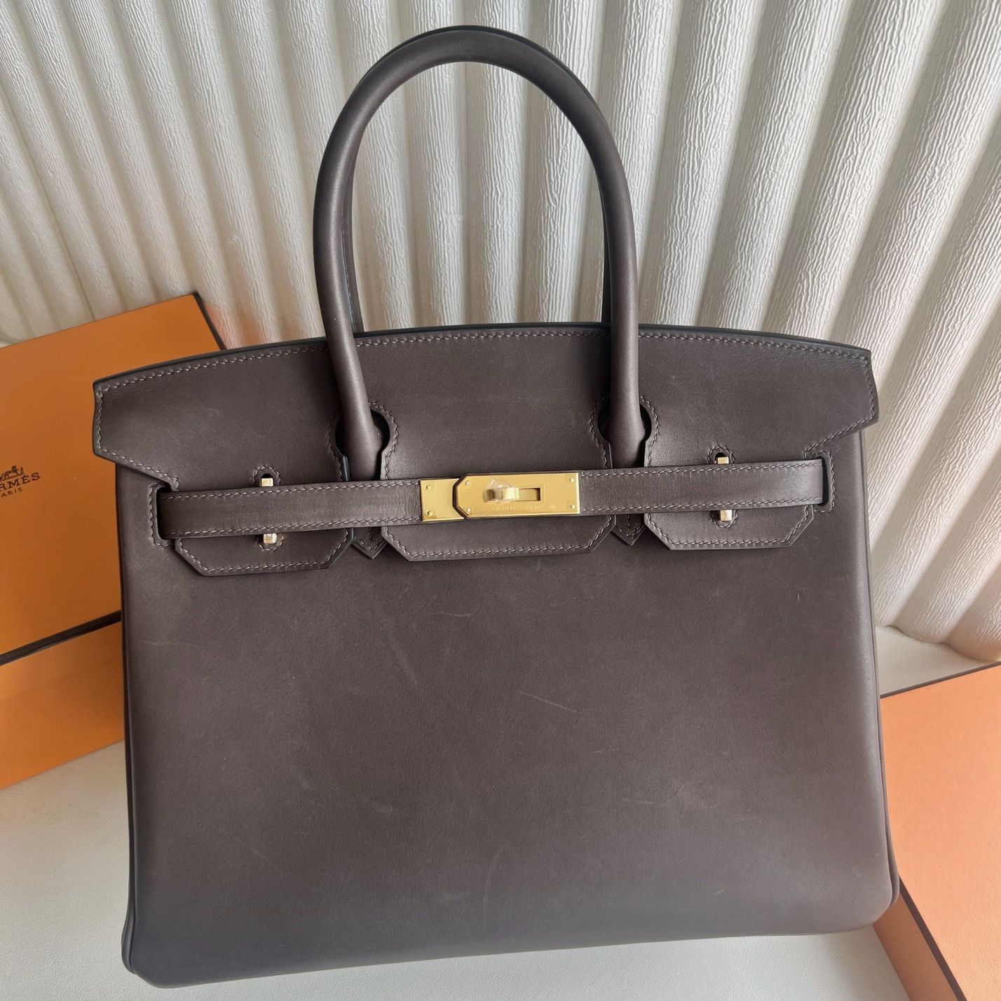 Hermes Birkin 30 Retourne Handmade Bag in Ebene Barenia Calfskin