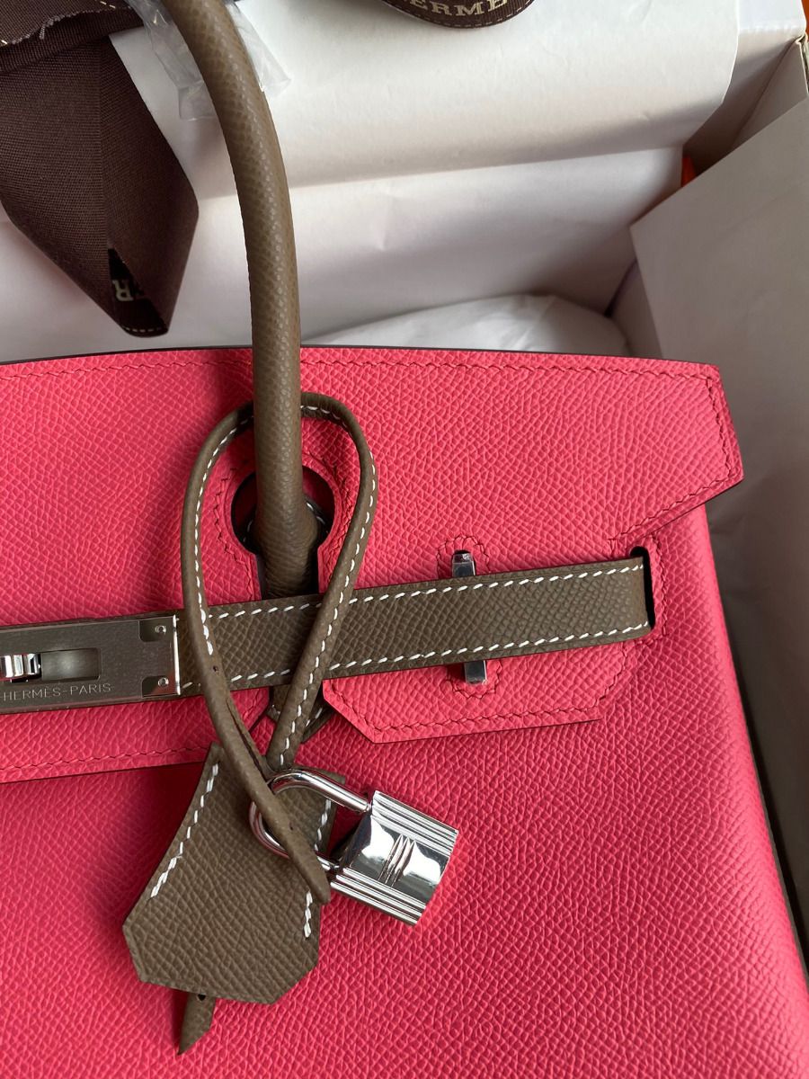 Hermes HSS Birkin 30 Bicolor Bag in Rose Lipstick and Taupe Epsom Calfskin - Image 4