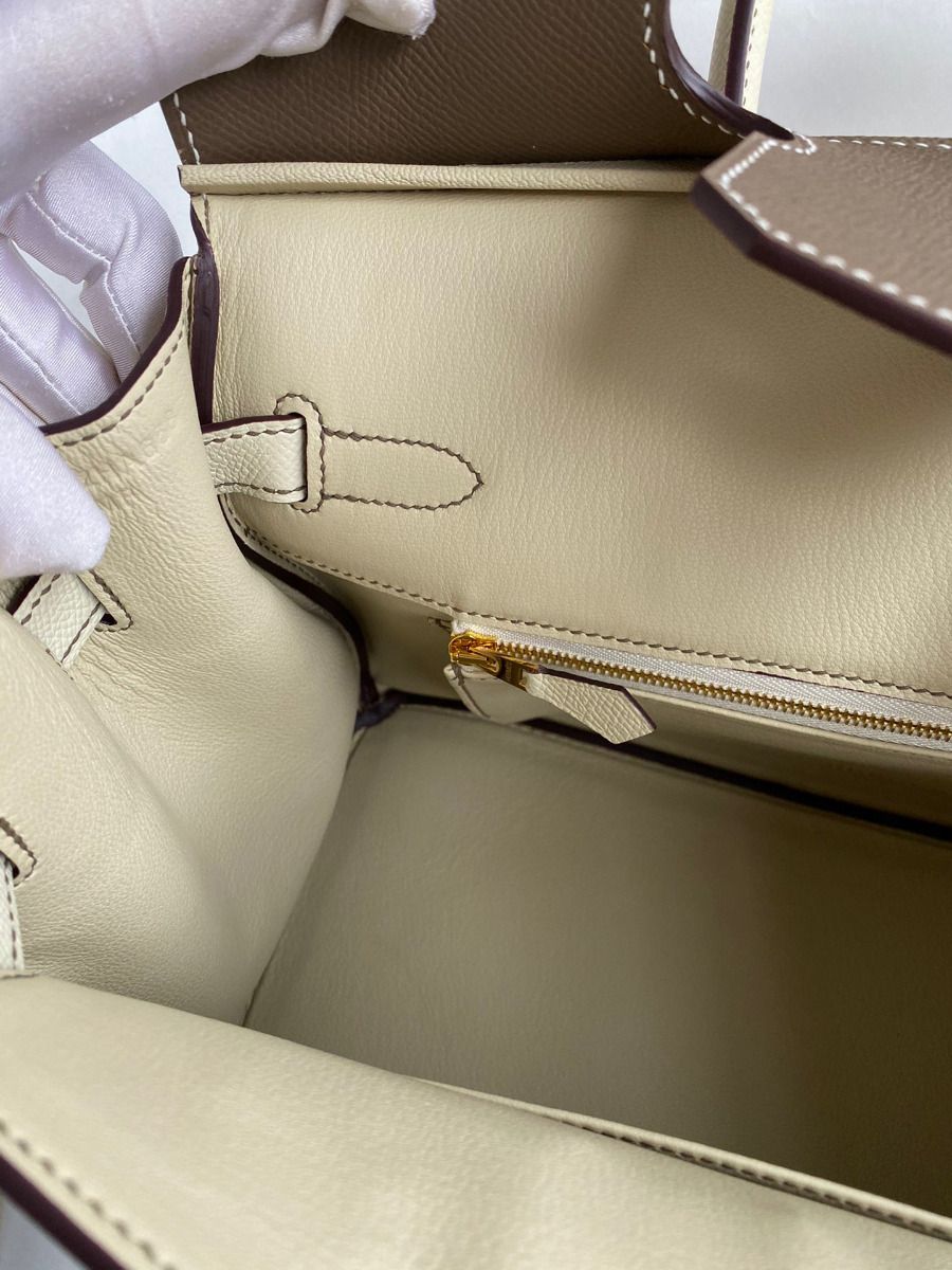 Hermes HSS Birkin 30 Bicolor Bag in Taupe and Craie Epsom Calfskin - Image 9