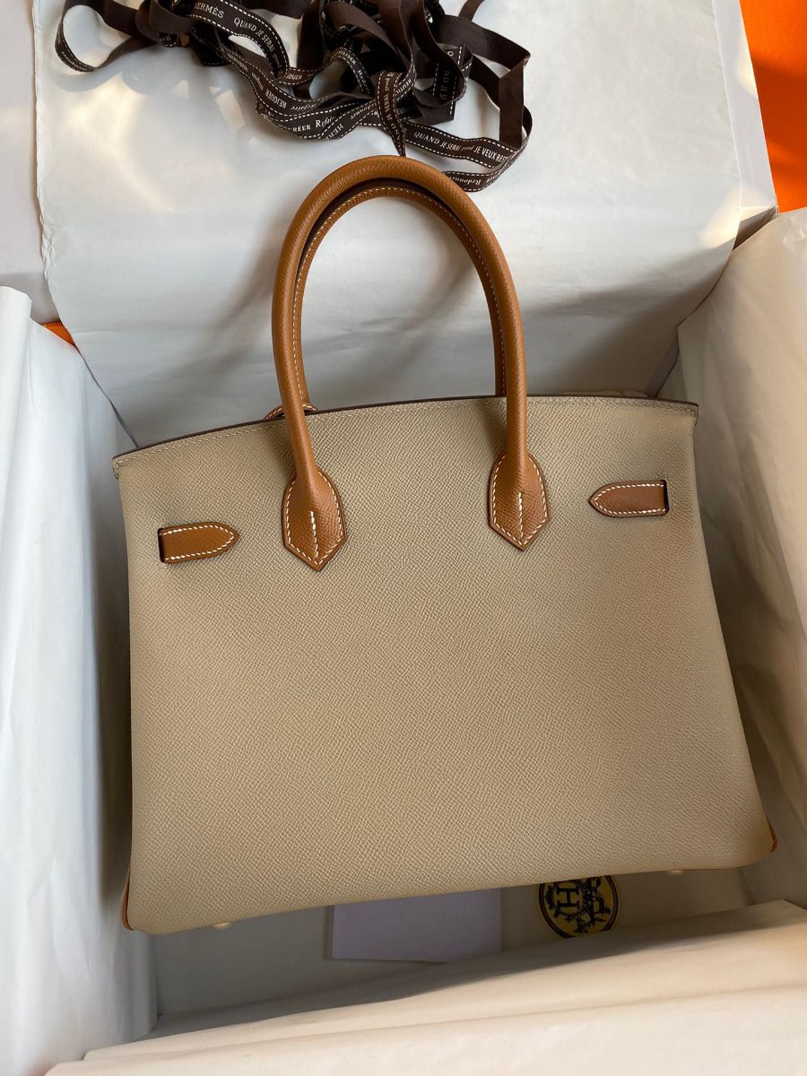 Hermes HSS Birkin 30 Bicolor Bag in Trench and Gold Epsom Calfskin - Image 3